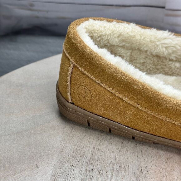 Lands' End Mens Slippers Size 9 Fuzzy Lined English Tan Suede Moccasin Slipper - Picture 8 of 14